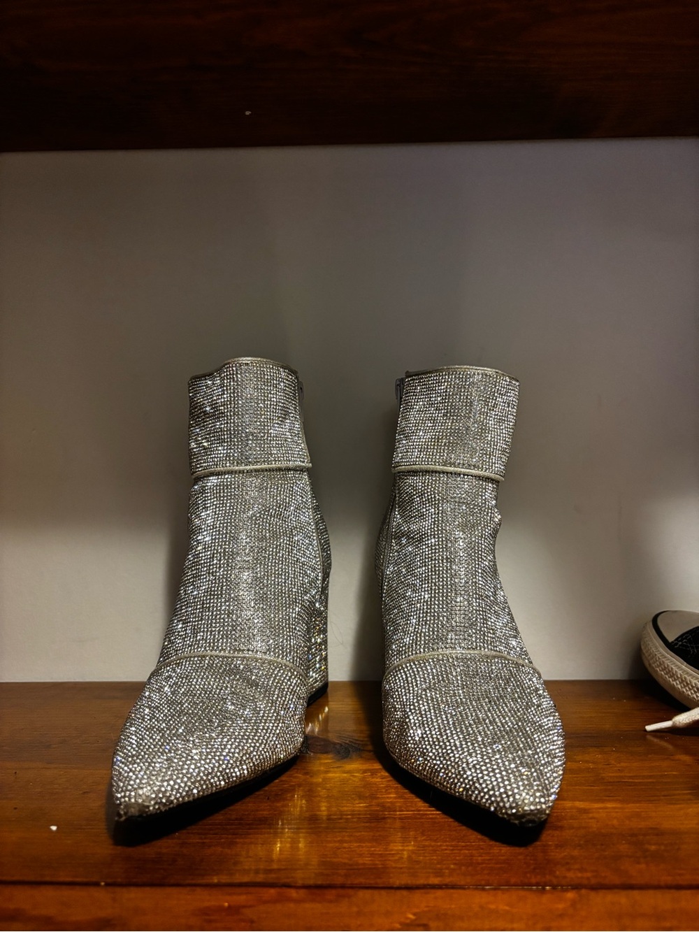 Silver Bedazzled Ankle Boots Showstopper NYE Statement Piece Glitz Glamour Vibe
